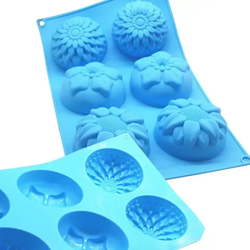 6 Holes Molds Flower Shaped Silicone DIY Soap Candle Cake Mold Crafts Accessories Kitchen Handmade Creative Silicone Molds Qme