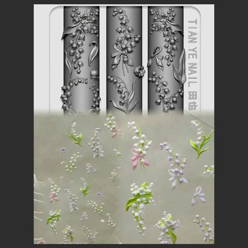 Flowers Series 3D Curved Nail Mold Lily Valley Lotus Flower Diy Qme