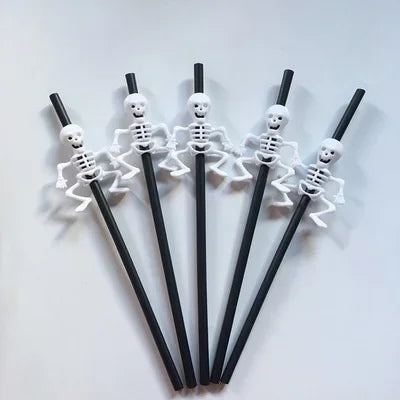 Halloween Straws Home Party Decoration Holiday Bar Cartoon Skull Qme black and white