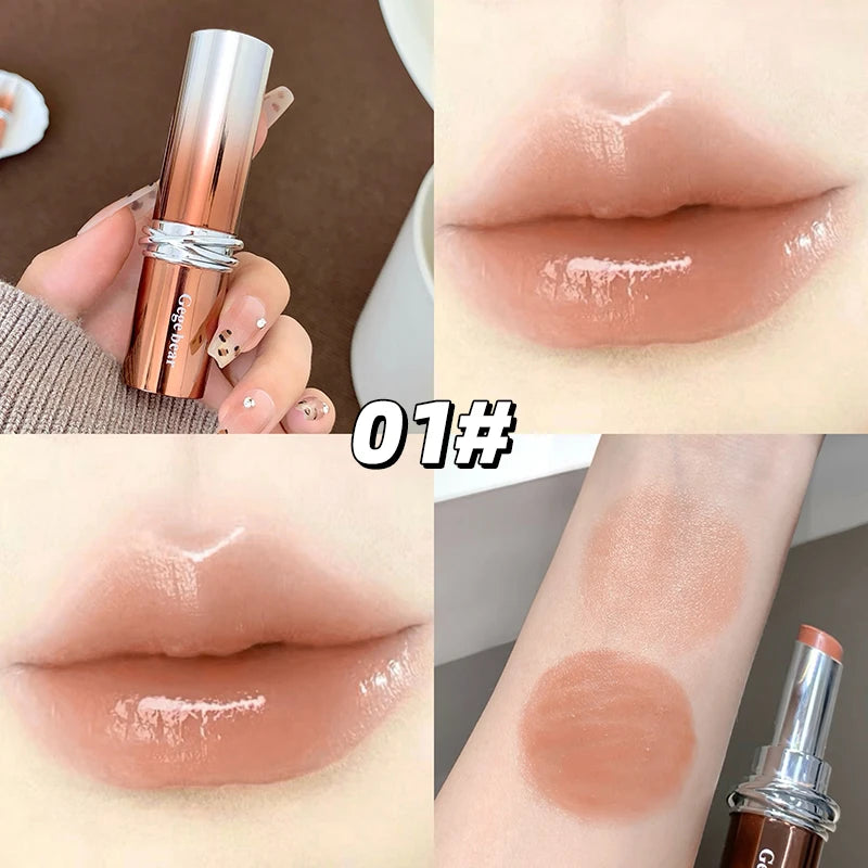 Glossy Mirror Lipstick Gege Bear Red Brown Shade Moisturizing Qme GX1568-01
