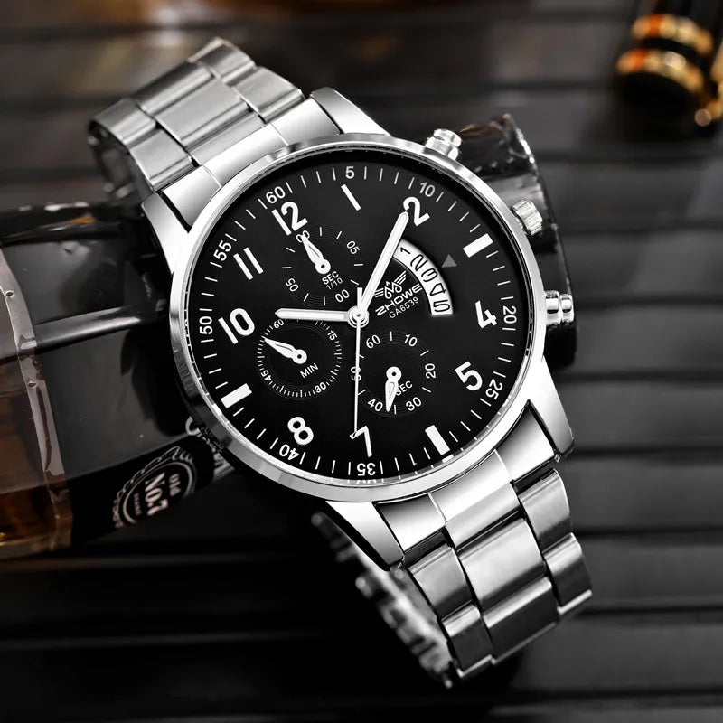 Relógios de negócios masculinos moda banda de aço relógio de quartzo masculino calendário relógio reloj hombre Qme