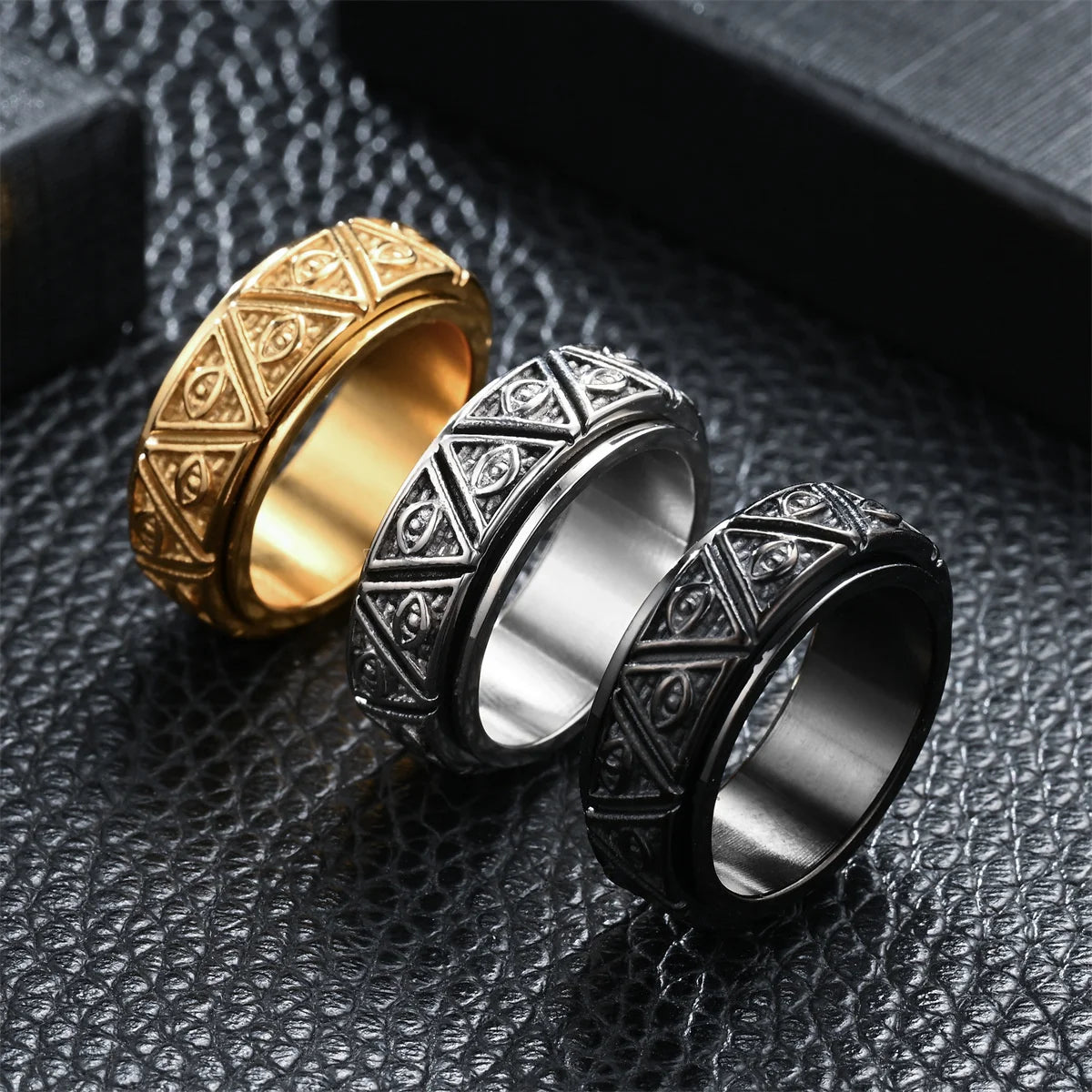 Vintage Punk Titanium Steel Evil Eyes Ring For Men Women Stress Relieving Anxiety Ring Carved Eyes Ring Jewelry Accessories Gift Qme