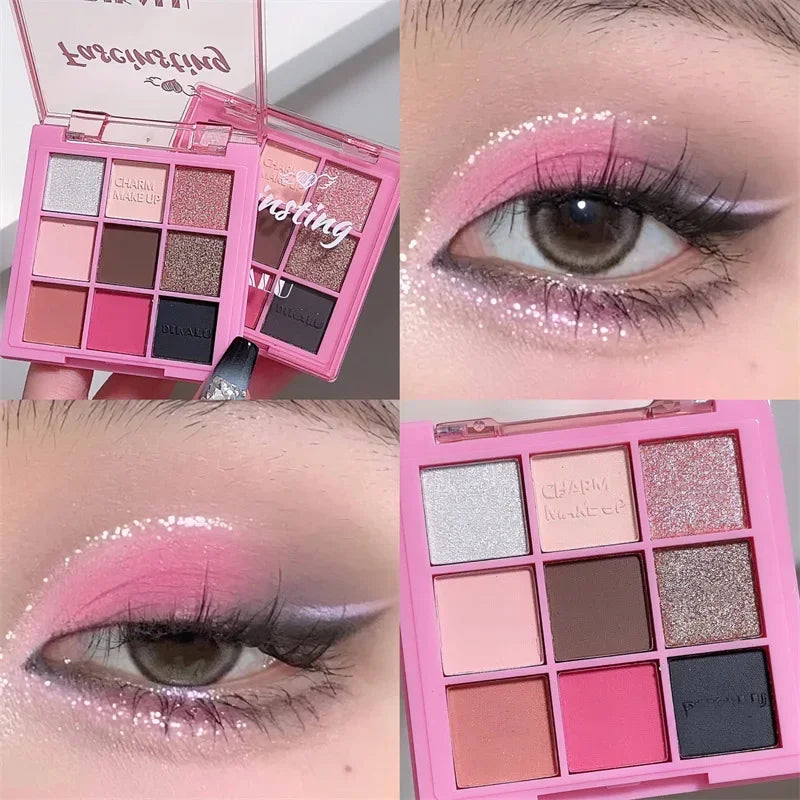 9 Colors Dark Punk Smoked Eyeshadow Palette Black Purple Pearl Matte Brightening Lying Silkworm Fine Shimmer Earth Color Makeup Qme Pink