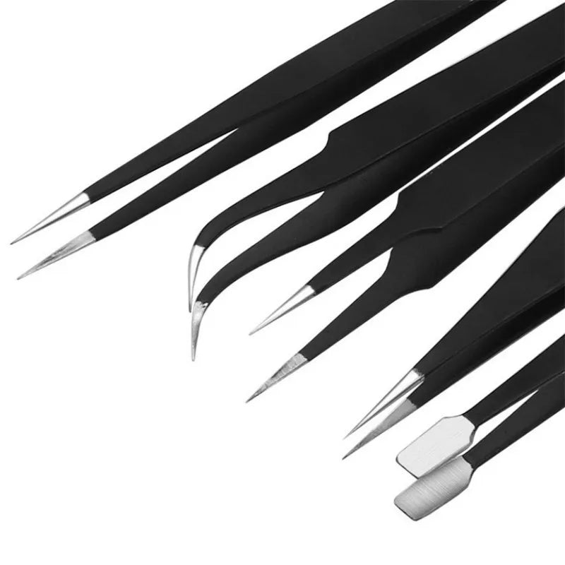 Canvas Bag Leather Cover Stainless Steel Black Tweezers Anti-static Qme