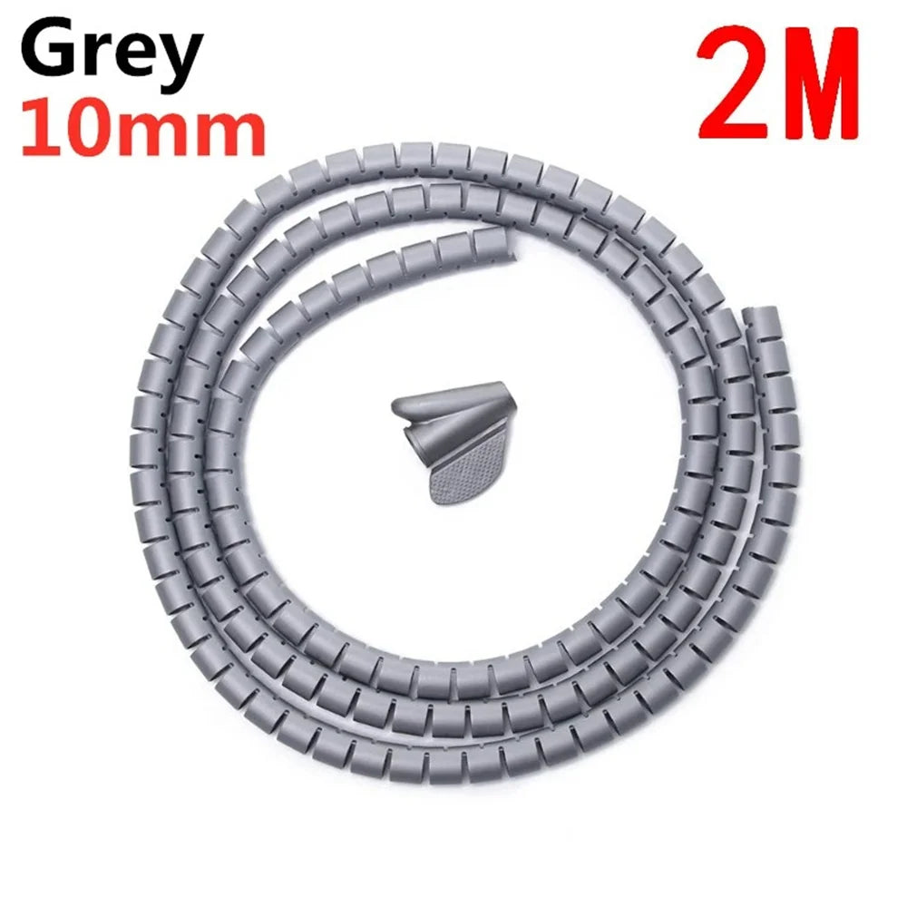 Spiral Cable Wire Wrap Computer Cord Management Winding Tube Flexible Cable Protection Sleeves Office Wire Organizer Cover Tool Qme 10mm grey