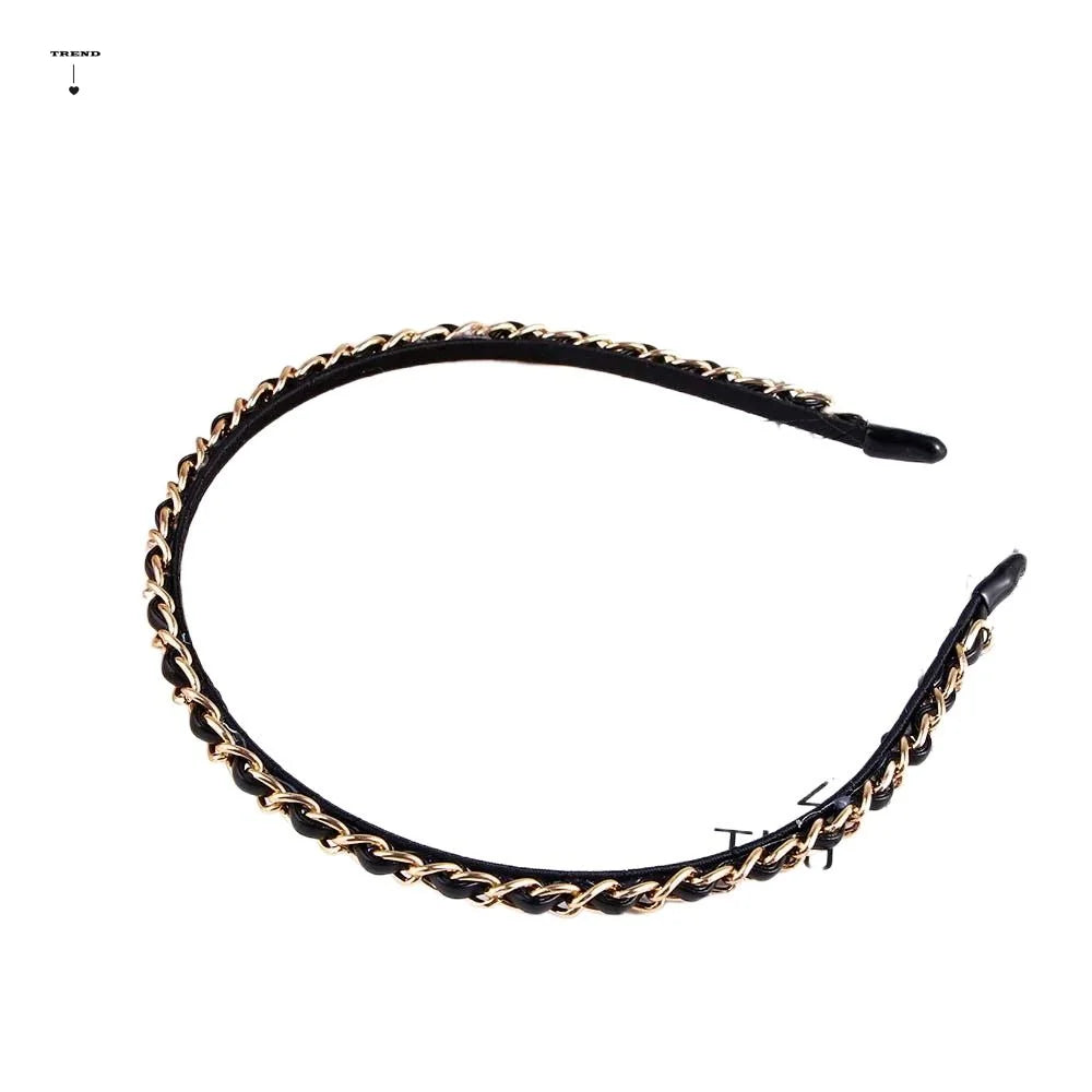 Cool Girl Women Black Gold Punk Headwear Hair Accessories Band PU Qme