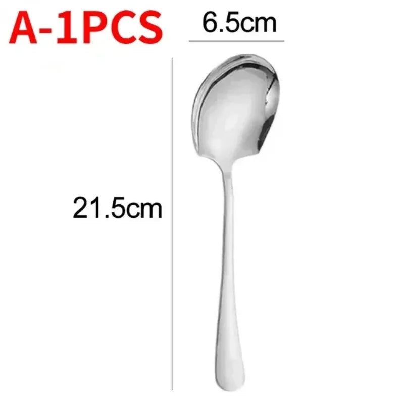 2/1Pcs Stainless Steel Spoon Large Long Handle Spoons Kitchen Cutlery Rice Dumpling Porridge Soup Scoops Restaurant Tableware Qme A-1PCS