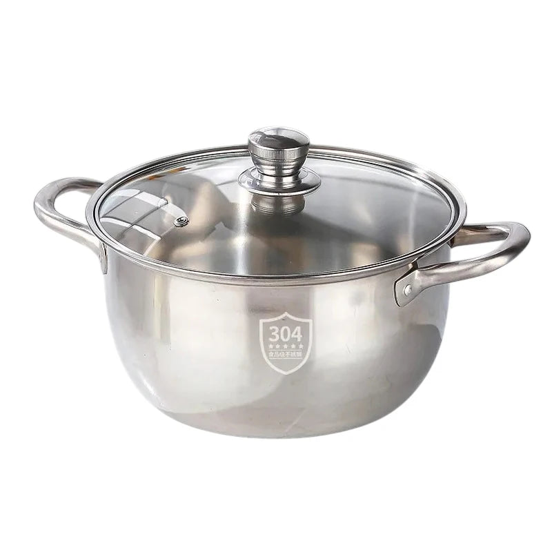 Double Handle Soup Pot Glass Cover Induction Cooker Cooking Stainless Qme
