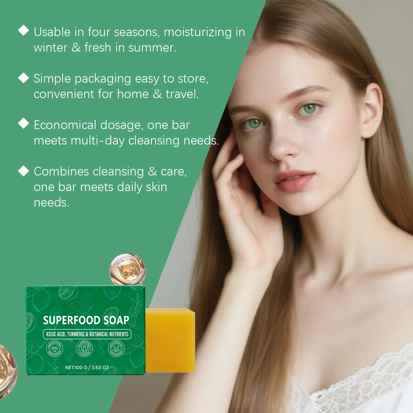 Natural Turmeric Soap for Face & Body Cleanser Handmade Superfood Soap Bar Moisturizing Brightening Skin Exfoliating Face Wash Qme