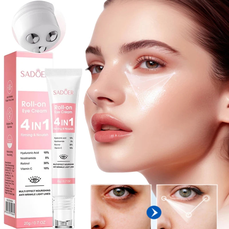 SADOER 4in1 Roll-on Moisturizing Eye Cream Anti Dark Circles Eyes Bags Firming Moisturizing Eye Serum Skin Care for Beauty Eyes Qme
