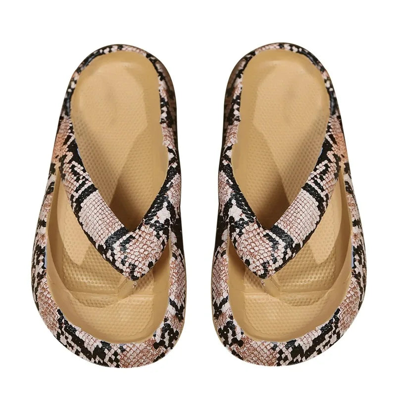 New Summer Platform Flip-Flops Handmade Flower Soft Bottom Cloud Slippers Travel Holiday Beach Lady Cute Shoes Women Slides Qme A-Snake flip flops 44-45