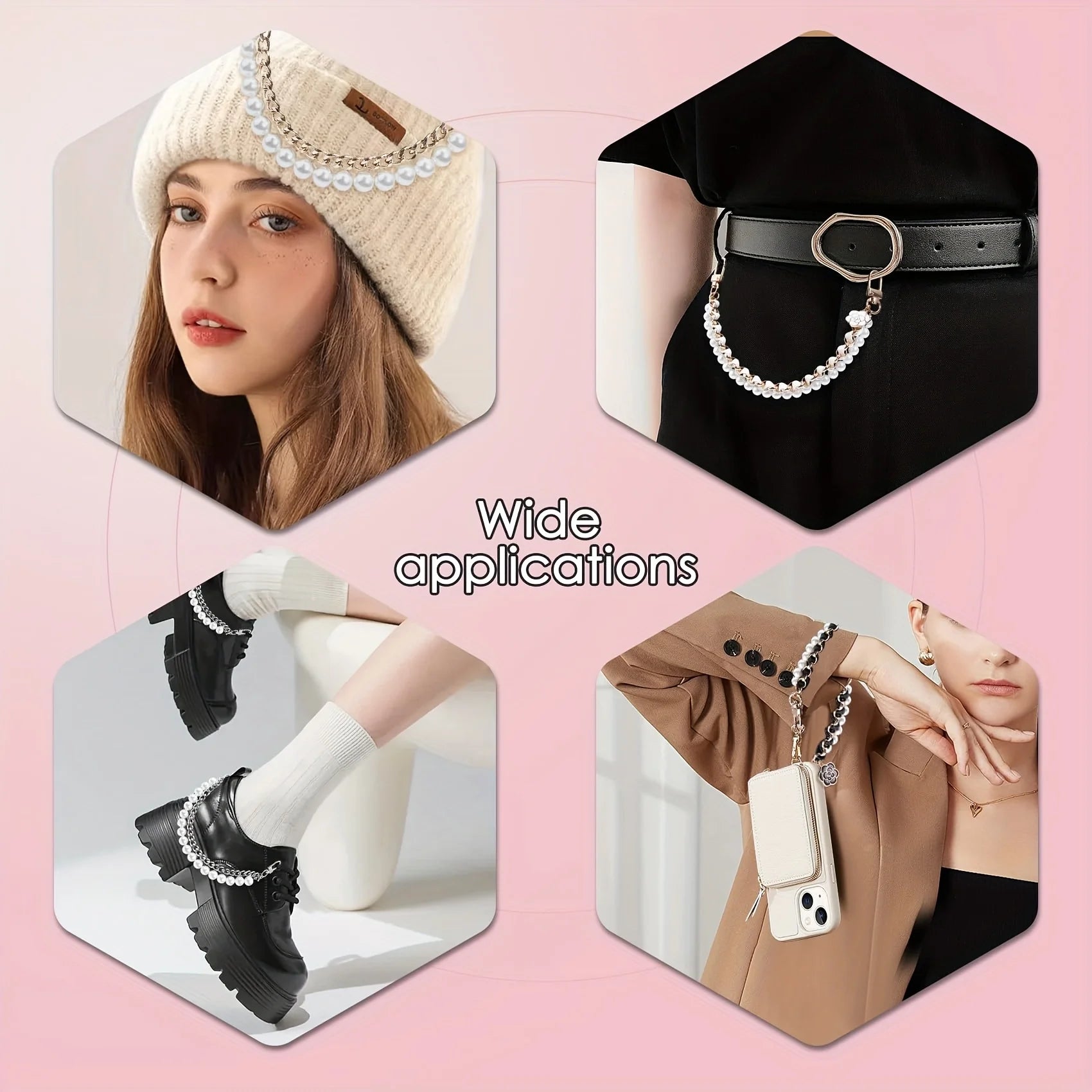 Pearl Purse Extender Chain Bag Imitation Pearl Short Handle Replacement Bag Chain Strap for Handbags Decoration Qme