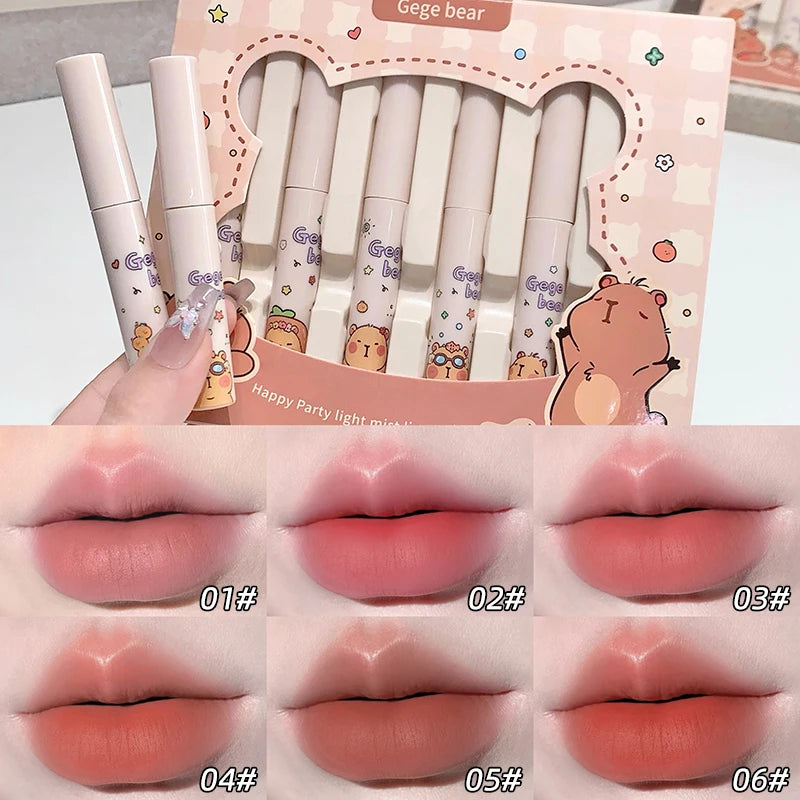 Lip Mud Kawaii Capybaras Velvet Nude Lipstick Matte Texture Silky Qme GX1507