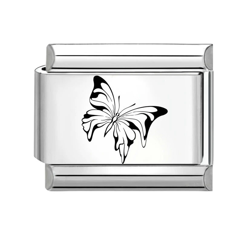 Laser Engraving Star Art LOVE Heart Fish Charm Link Fit Stainless