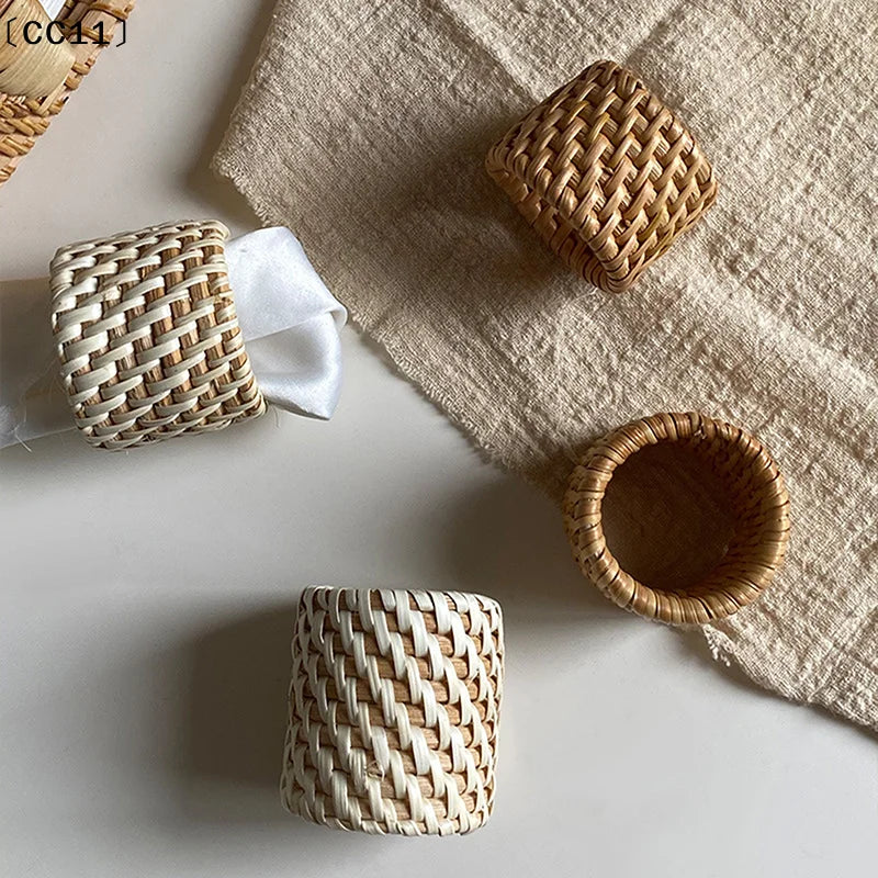 6 Woven Handmade Napkin Ring Rustic Natural Holder Table Decor Wooden Qme