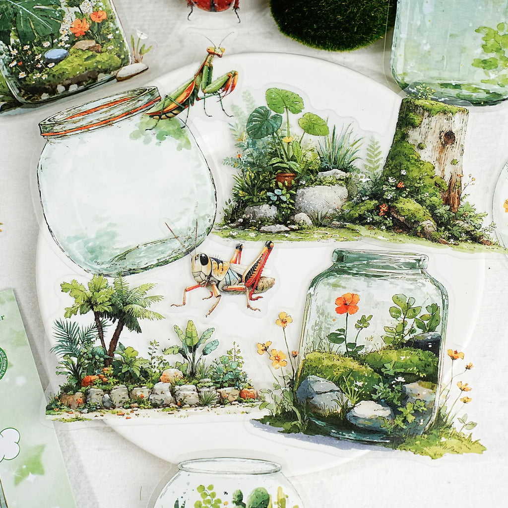 15 Sheets World in Bottle Theme PET Stickers for DIY Craft Scrapbooking Collage Guitar Phone Case Decoration Qme