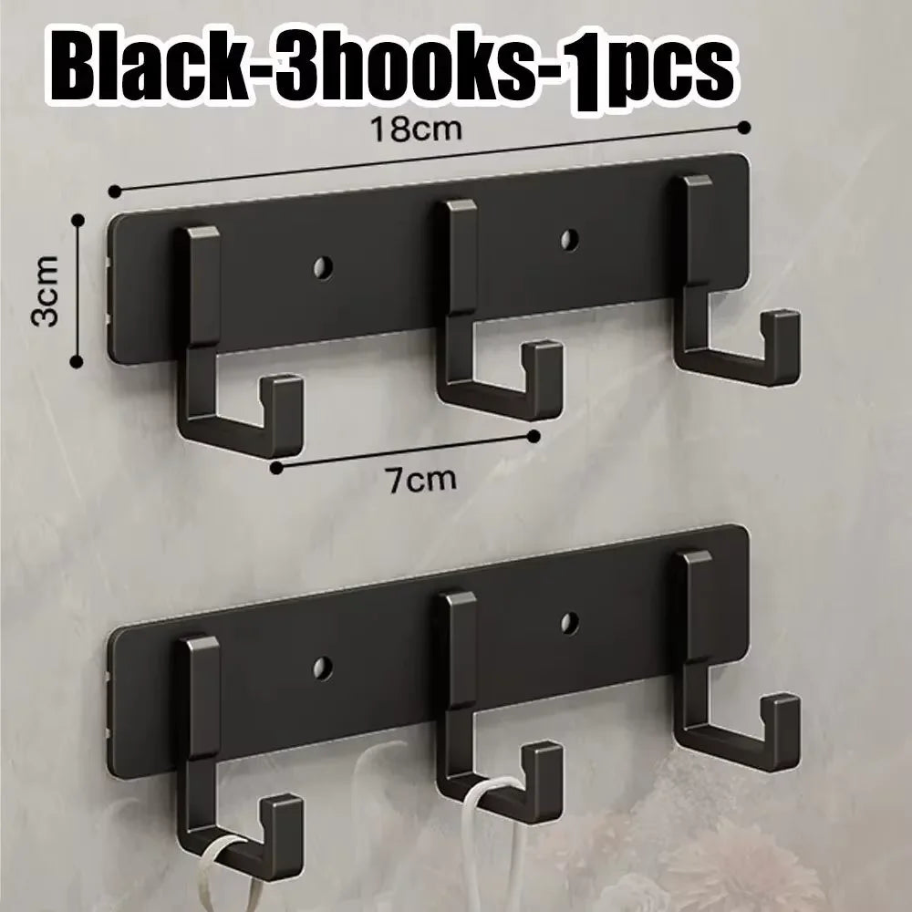 Stable Load Aluminum Alloy Wall Hook Firm Adhesion for Gym Sports Towel Small Fitness Gear Daily Wall Hanging Arrangement Qme Black-3hooks-1pcs