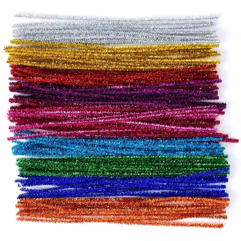 100PCS Colorful Chenille Stem Twisted Rod Wool Root Fluffy Bar Iron Wire DIY Handcraft Twisting Decorations Pipe Cleaners Plush Qme Glitter mixed color