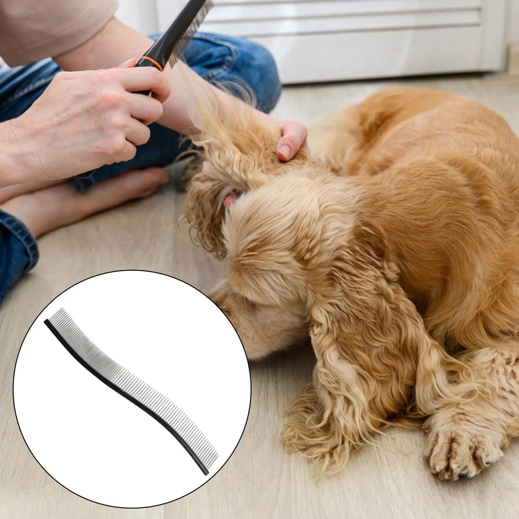 Dog Comb Pet Grooming Hair Removal Curved Comb Pet Comb Metal Teeth Comb for Dogs & Cats Pet Hair Comb for Home Grooming Removes Qme