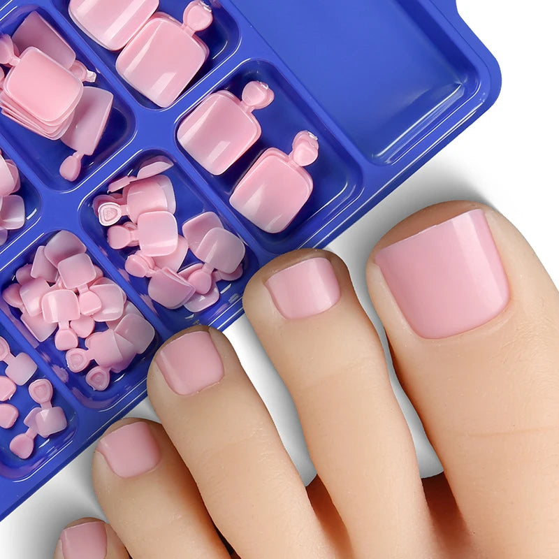 Fake Toenail Natural Solid Press Toe Foot Full Cover Square Nails Art Qme