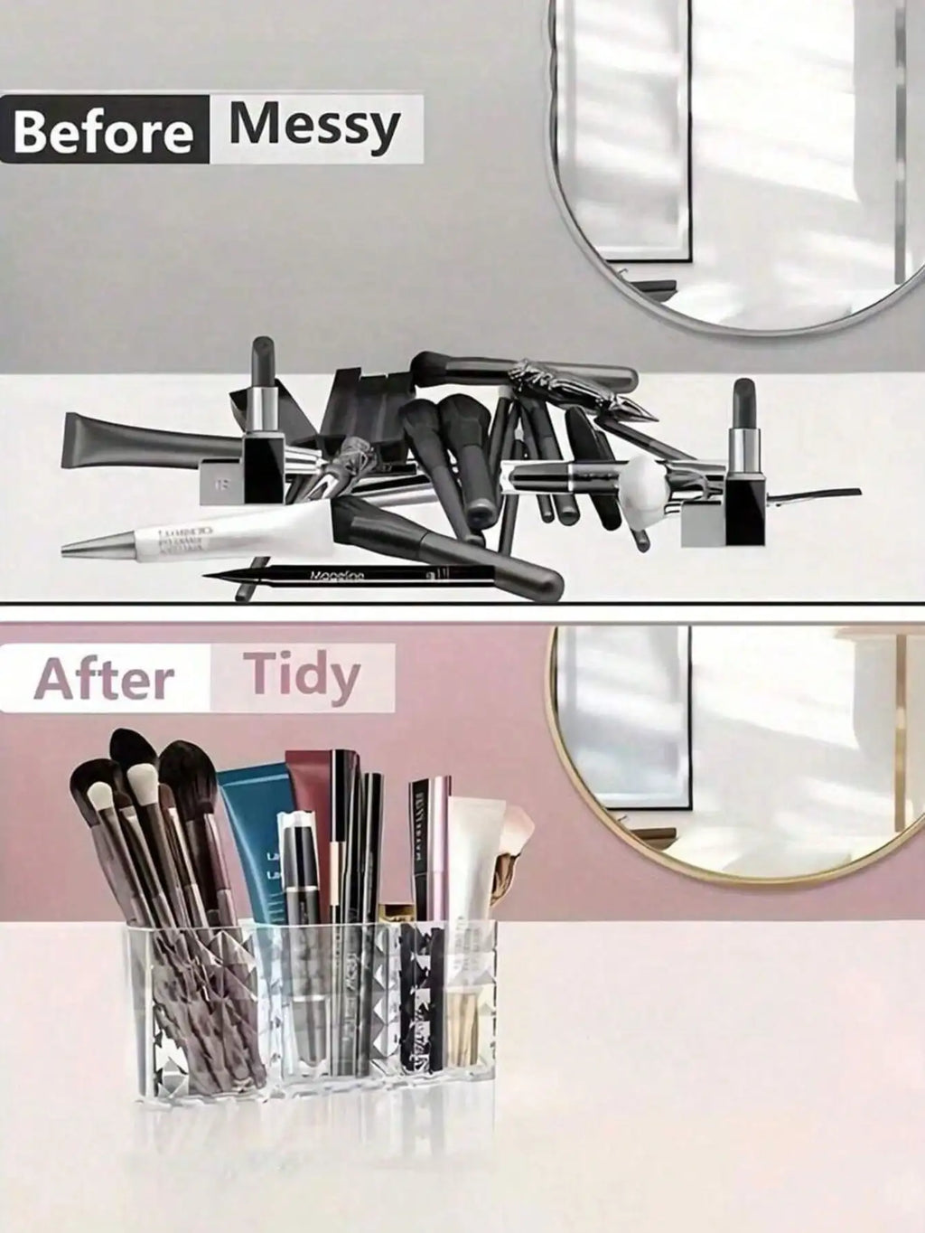 Clear Acrylic Makeup Brush Organizer 3 Compartments Cosmetic Storage Qme
