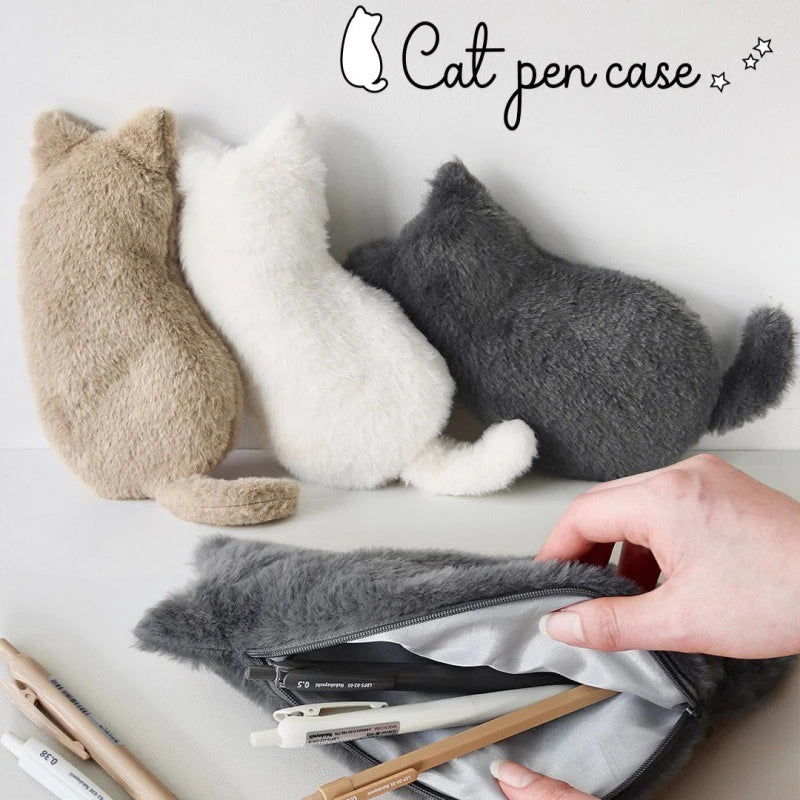 Cute Cartoon Cat Plush Pen Bag Funny Student Animal Pencil Cases Qme