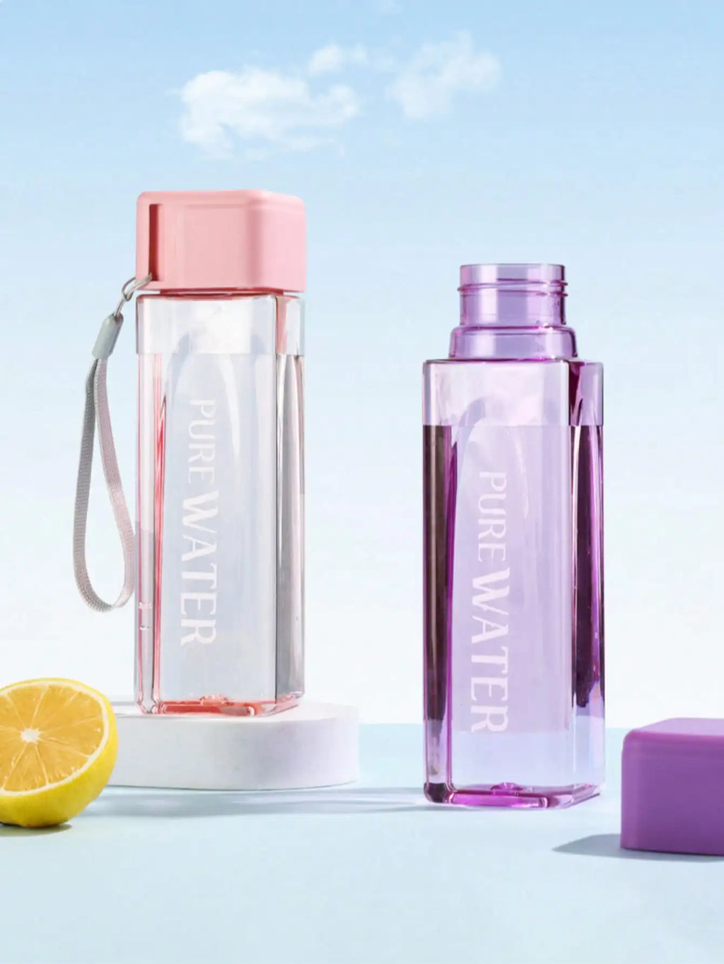 Square Plastic Cup Simple Personalized Portable Water Bottle Back Qme