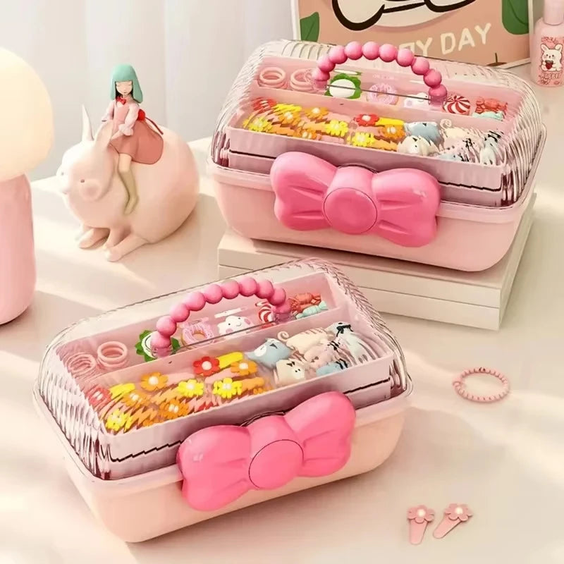 Cute Bowknot Multi-layer Hairpin Storage Box Girls Jewellery Box Children's Hair Accessories Storage Box Toy Storage Box Qme