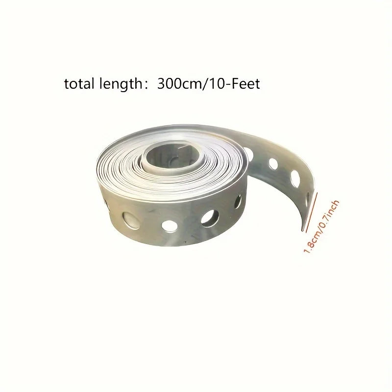 1 Roll of Galvanized Steel Tape, Pre-Punched Multi-Slot Metal Tape for Pipe Support and Sheet Metal Work Qme