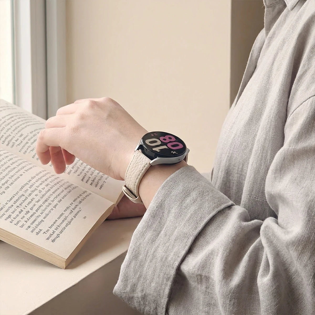 20mm Leather Band for Samsung Galaxy Watch 8 40mm Lychee Pattern Correa for Galaxy Watch 7 6 5 4 40mm 44mm Strap Qme