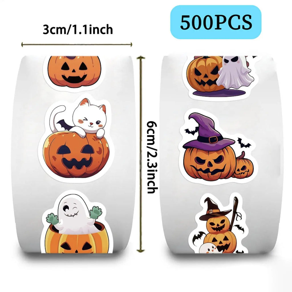 Halloween Stickers 500 Pumpkin Face Shape Decals Roll Sealing Qme