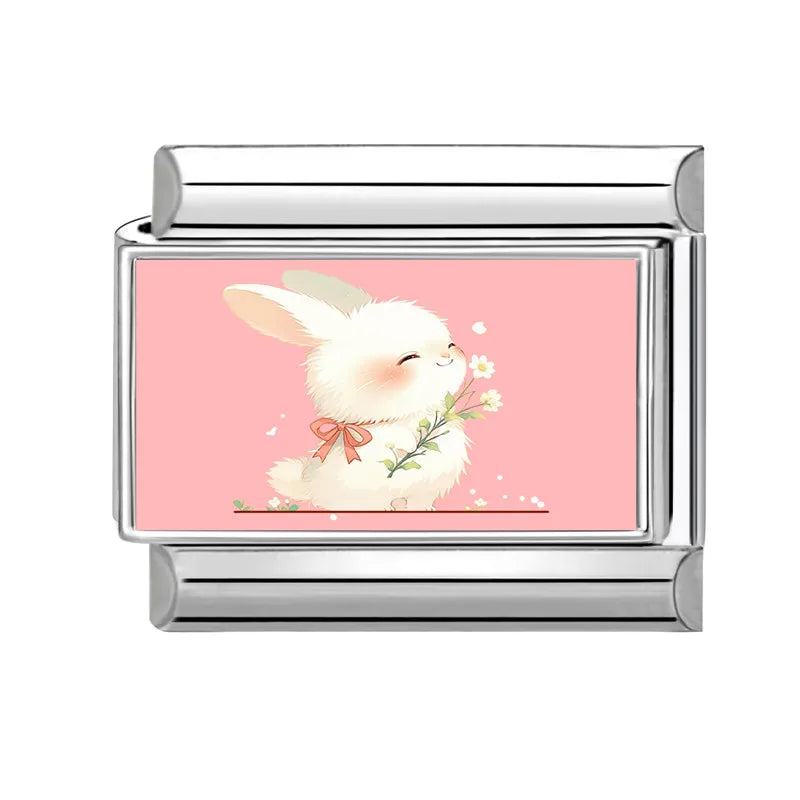 Y2K Pink Design Lovely Rabbits Tulip Flowers Strawberry Italian Charm
