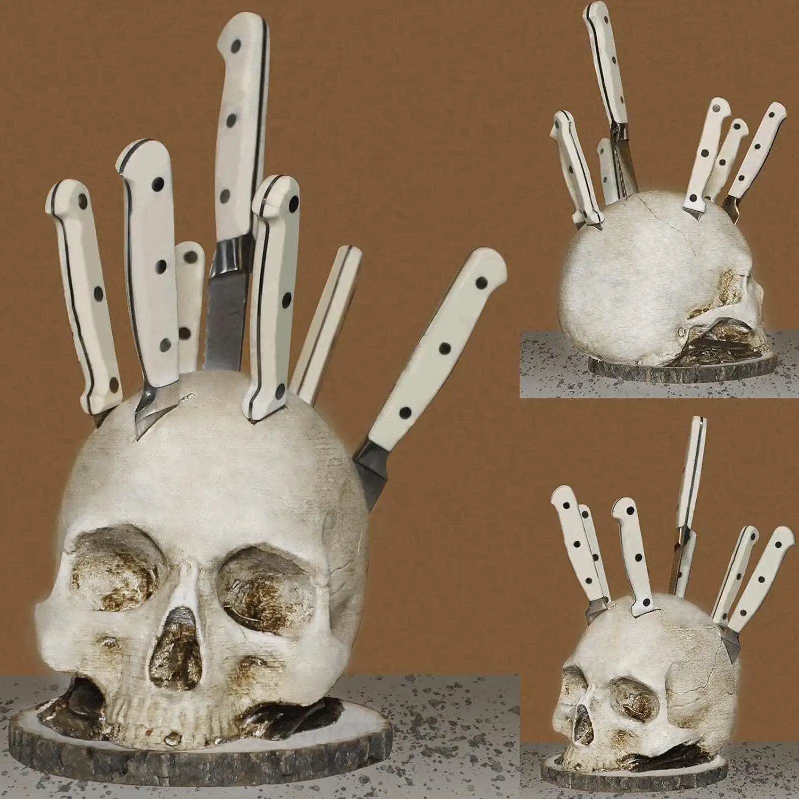 Kitchen Rack For Knives Countertop Skull Head Shaped Kitchen Tools Storage Scary Decoration Home Organization For Fireplaces Qme
