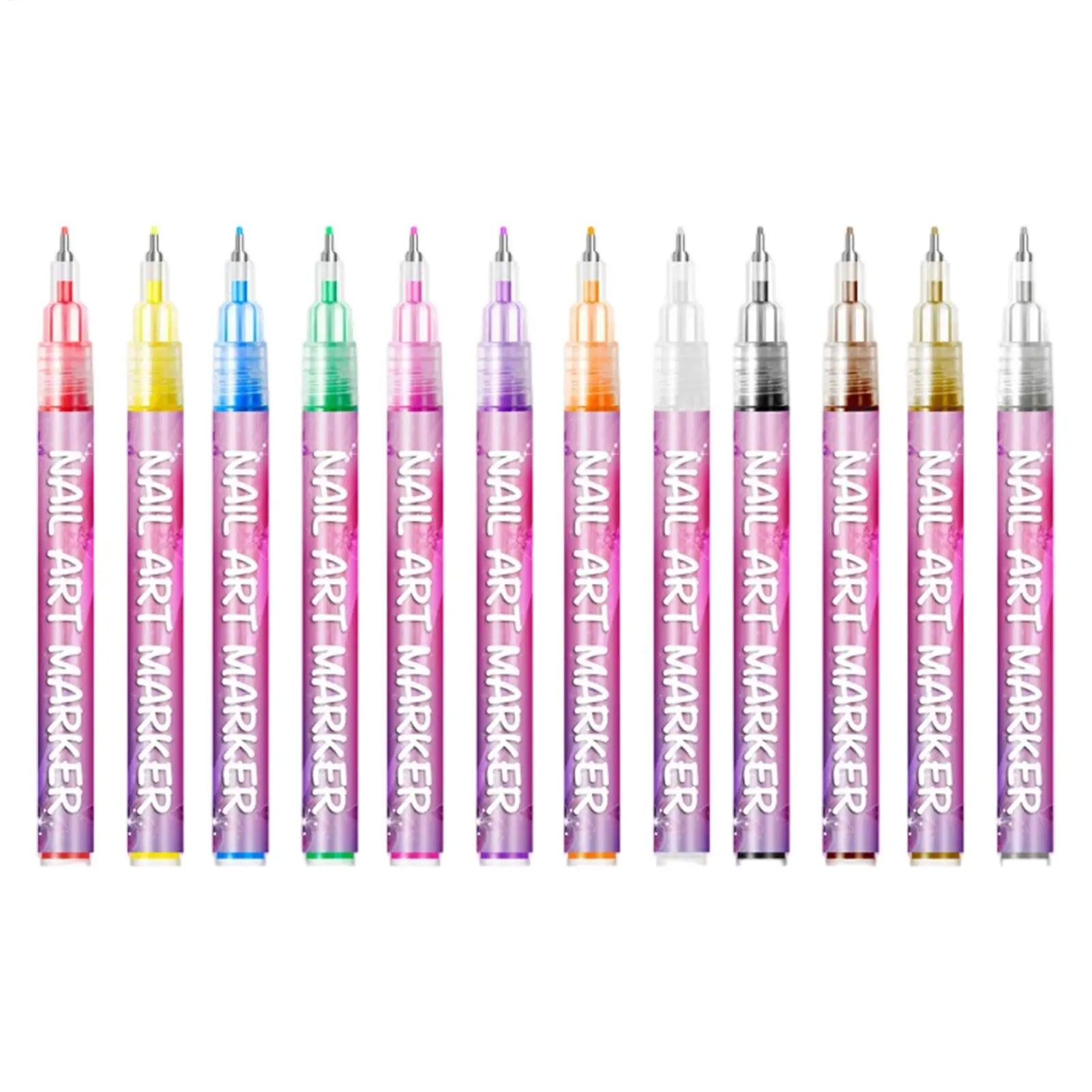 Nail Pens Nail Paint Pen 12 Colors Portable Tools Decoration Drawing for Kids Art Practice Salon Manicure Home Women Qme