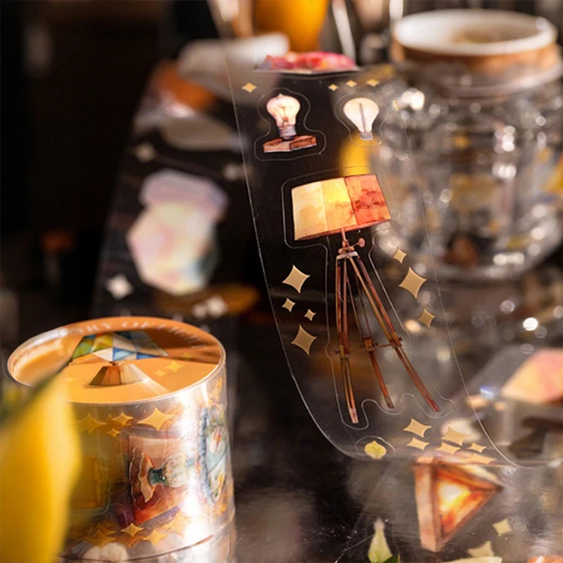 Vintage Healing Light Die-Cut Washi Tape, Ideal for Journal Collage, Gift Wrapping, 3D Greeting Card Making & More Qme