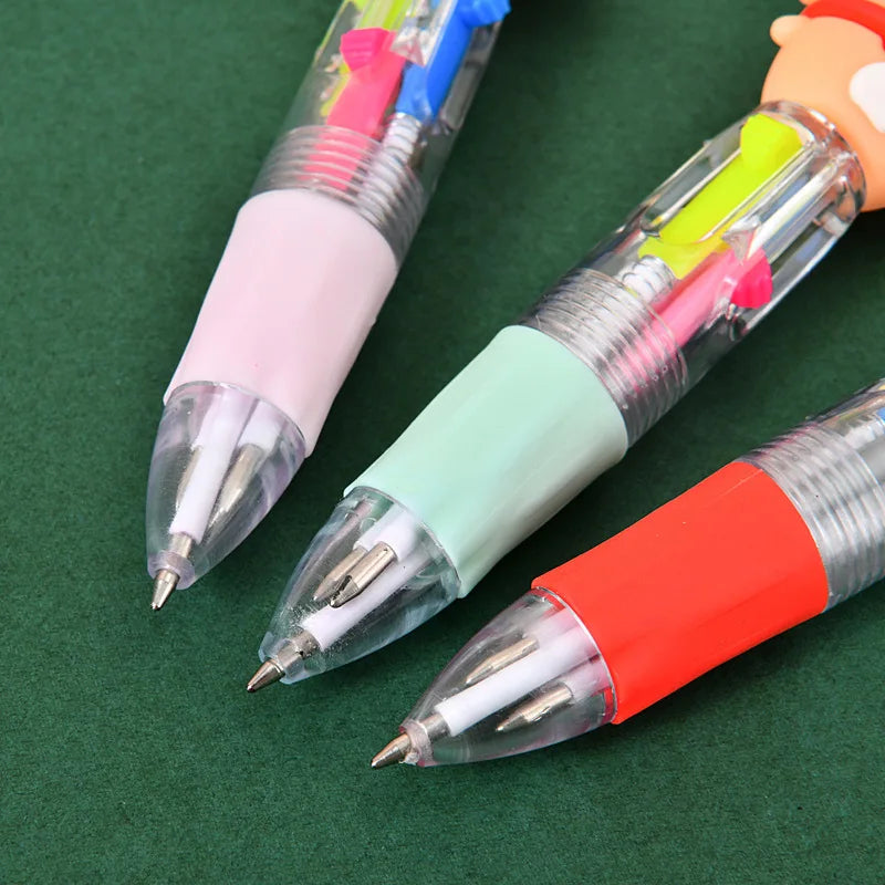 Cute Cartoon Plastic Multicolor Christmas Ballpoint Pens Creativity Silicone Snowman Elk Christmas Four-color Ballpoint Pen Qme
