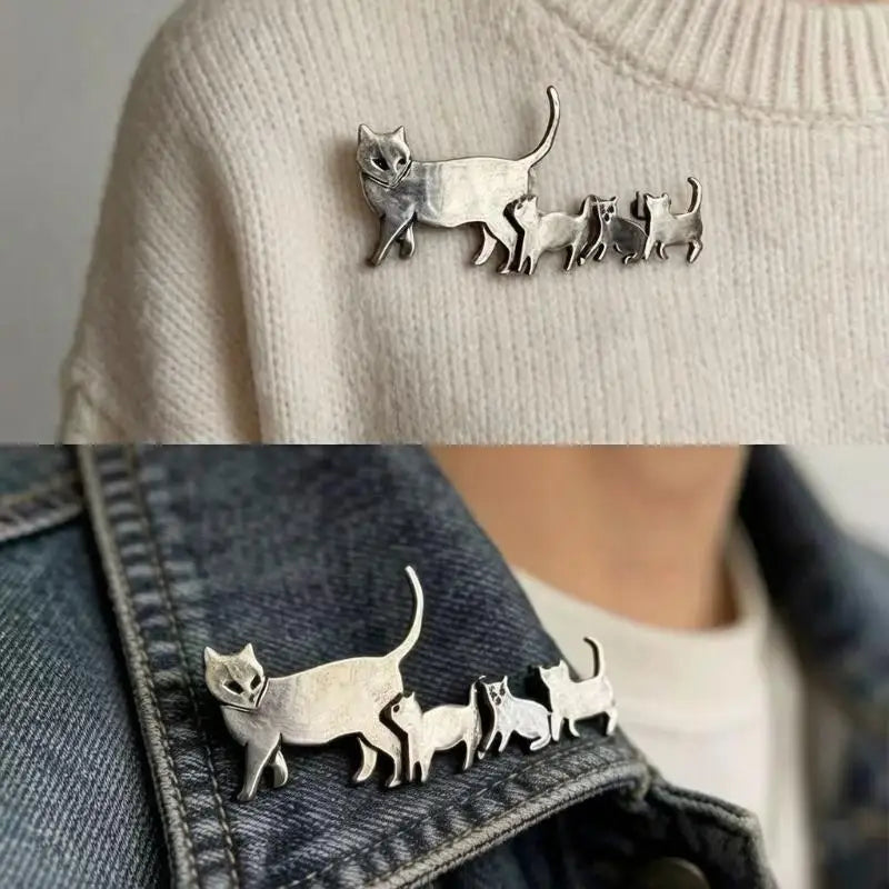 Animal Jewelry Fashion Cute Cat Family Brooch Jewelry Silver Backpack Brooch Minimalist Gold Cat Brooch Bags Qme 1pcs