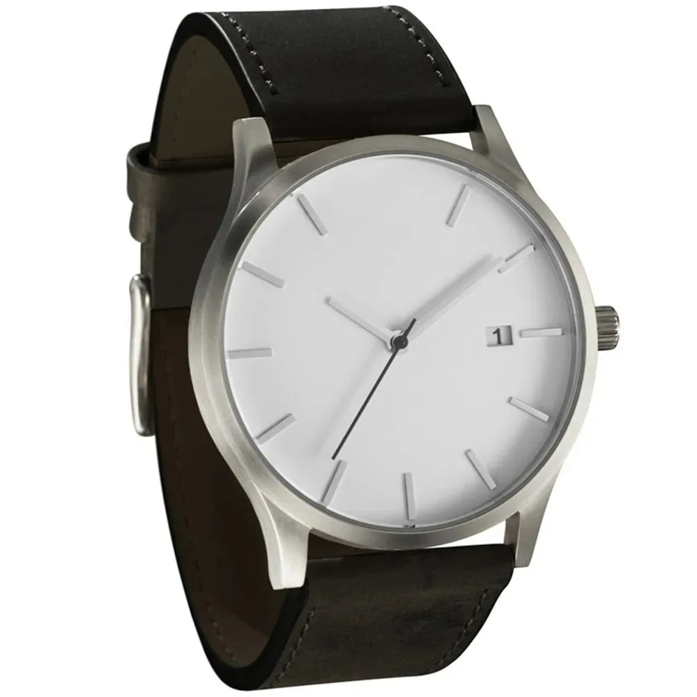 Relogio Masculino Men Watch Fashion Sport Watches New Men's Watch Men Calendar Leather Casual Quartz Clock relojes hombre Qme WHITE