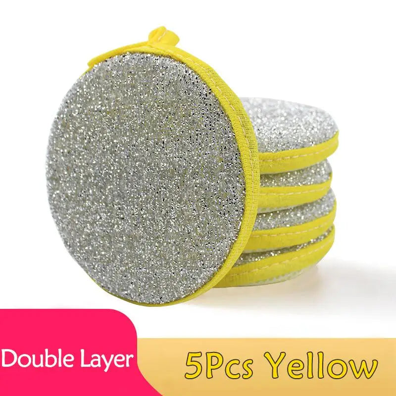 5 Double-sided Dishwashing Sponge Pot Scouring Pad Home Kitchen Qme 5Pcs Yellow