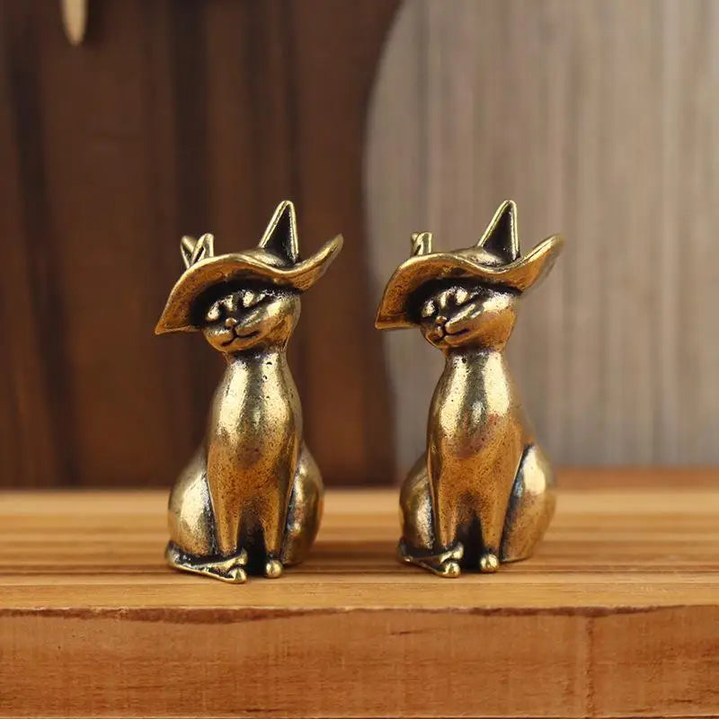 Brass Princess Cat Statue Creative Animal Desk Ornaments Desktop Qme