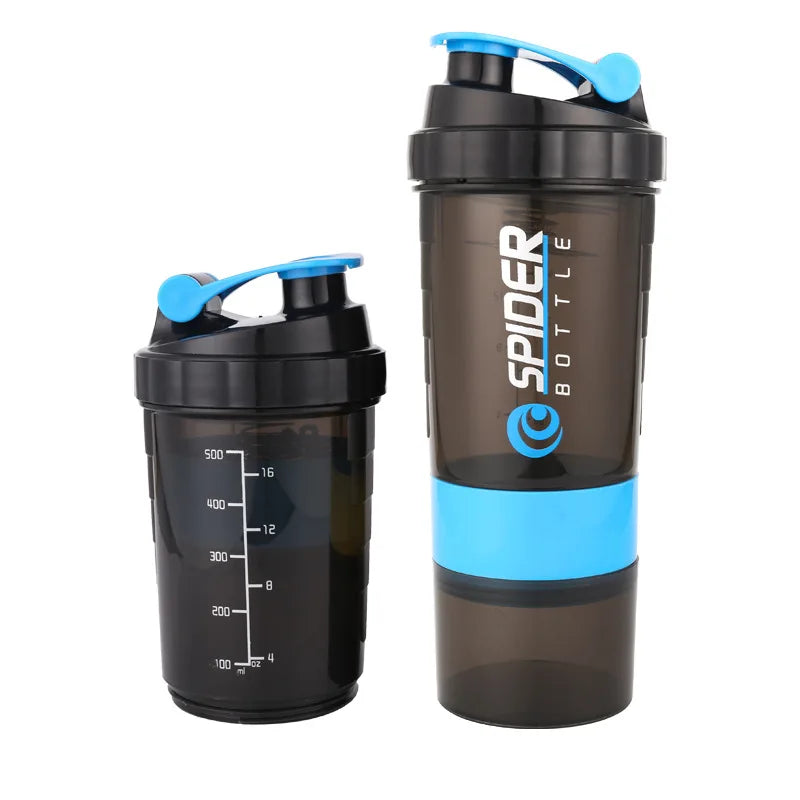 Printed Plastic Shaker Bottle Fitness Protein Milkshake Mix Cup Qme