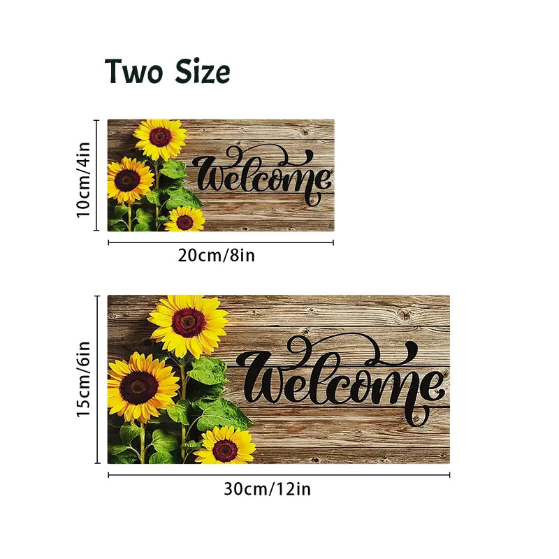 Rustic Sunflower Welcome Wall Hanging Decor Wood Art Plaques Sign Door Sign for Home Living Room Kitchen Decor Qme