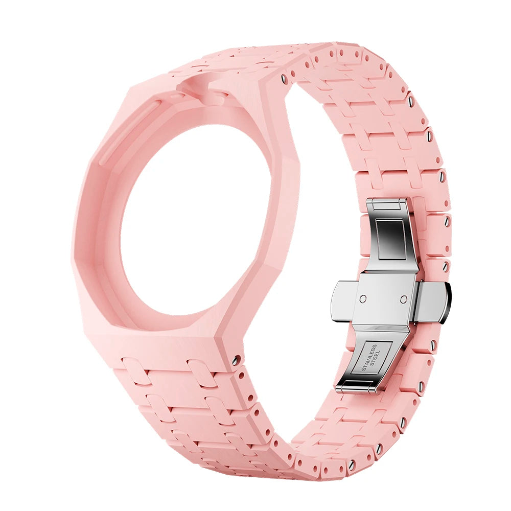Ceramic Case Mod Kit Compatible with Swatch X AP Royal POP Changer Watch Full Case+Link Bracelet Strap Watch Mod Accessory Qme Pink
