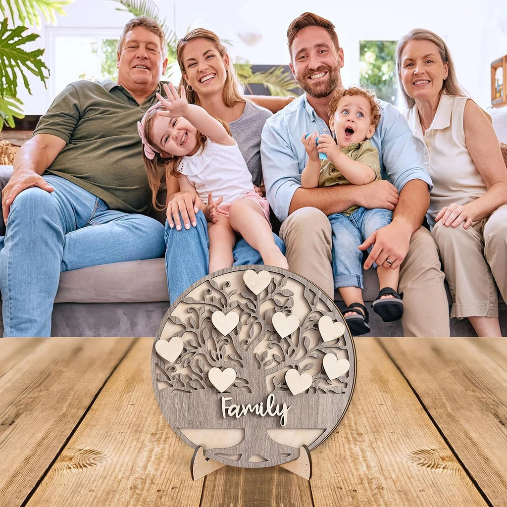 1SET 3D family themed wooden desktop ornament, home hollowed out tree of life with love embellishment, family commemorative gift Qme