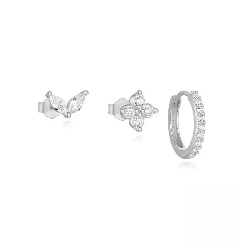 3PCS Fashion Cute Zircon Flower Ear Stud For Women Fashion 18K Gold Plated Star Ear Stud Earring Piercing Girl Set Jewelry Gift Qme A3