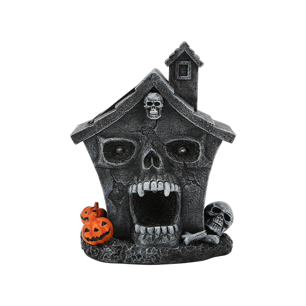 Halloween Head Haunted House Village Figurine Decoration Resin Mansion Lighted Decor For Home Kitchen Fireplace Desk Ornaments Qme