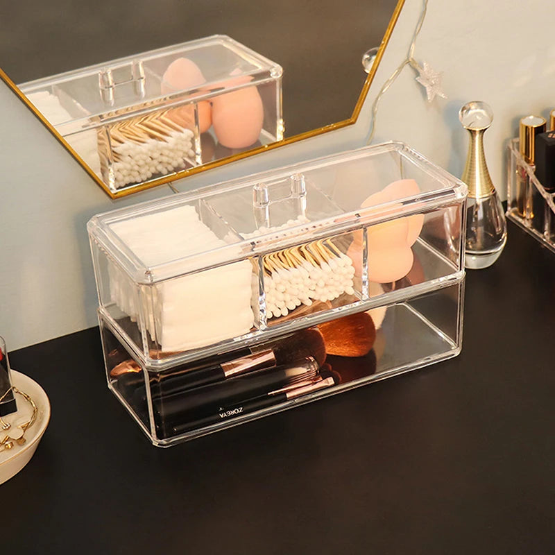 Cotton Pad Storage Box Desktop Acrylic Organizer Transparent Cosmetic Qme