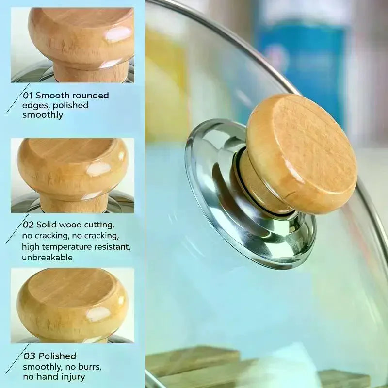 Wooden Pot Lid Knobs Heat Resistant Replacement Pan Handle Universal Qme