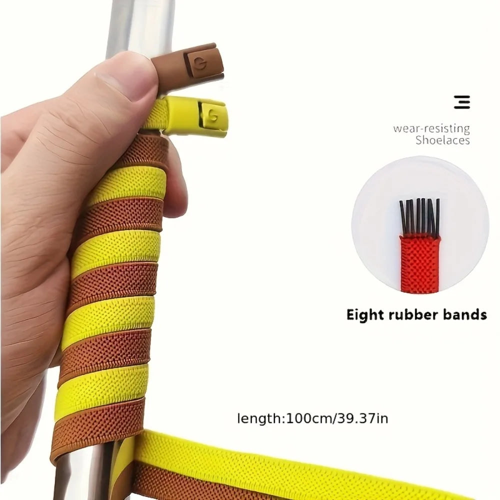 Lazy No-Tie Elastic Flat Shoelaces,Quick Press Metal Lock Buckles,Easy Install Shoelace Replacement For Children Elders Qme