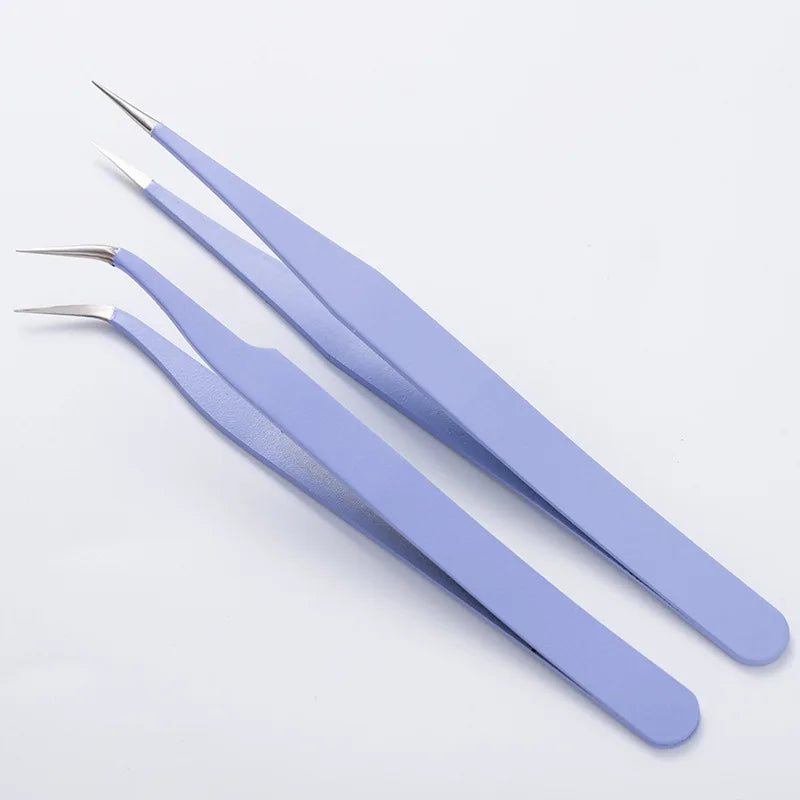 Stainless Steel Straight Curved Tweezers Colorful DIY Eyelash Tweezer Qme